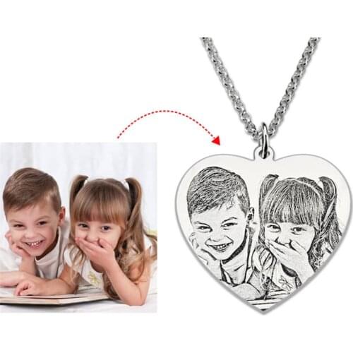 Customizable Necklace Photo Engraved Name Heart Necklace Titanium Steel Jewelry Custom Memorial Gift Mothers Day Gift For Adult