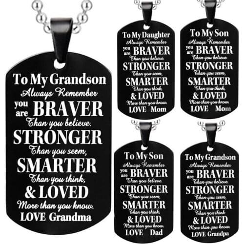 To My Son Daughter Grandson Granddaughter Gift Stainless Steel Army Necklace Christmas Graduation Inspiring Gifts