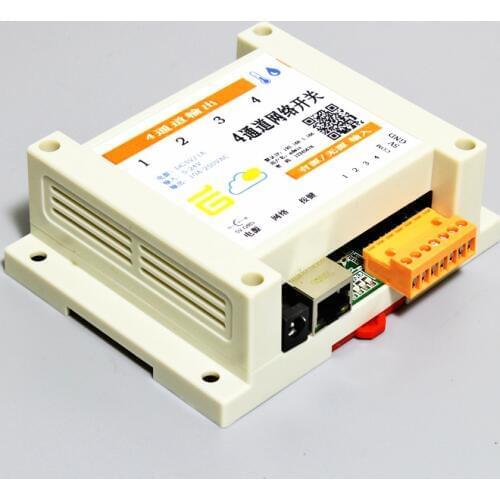 4 in 4 out Network Relay controller module with temperature humidity sensor, WEB PC android APP, TCP Modbus UDP