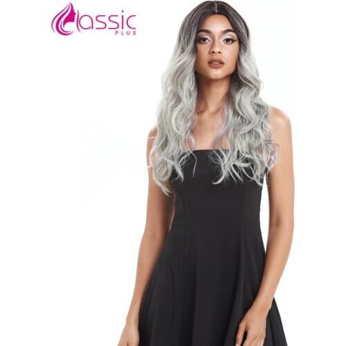 Synthetic Lace Front Wigs 24 Inch Natural Long Body Wave Wig for Black Women Heat Resistant Ombre Grey Blonde Classic Plus