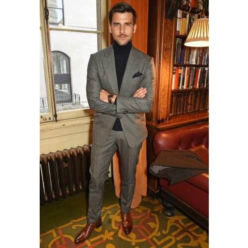 Tailored Smoking Grey Suit Men Slim Fit 2 Piece Tuxedo Custom Jacket Groom Blazer Prom Wedding Suits Terno Masculino Jacket+Pant