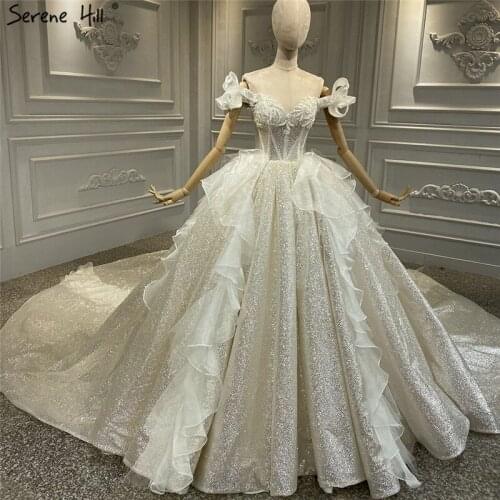 Champagne Off Shoulder Beading Pearls Wedding Dress 2020 Vintage Glitter Luxury Bride Gown Serene Hill BHA2315 Couture Dress