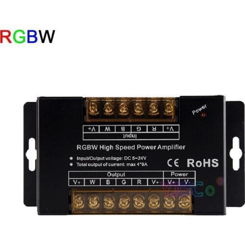 RGBW high speed power amplifier DC5~24V 8A*4 channel pwm dimming signal RGBW Power Repeater controller for rgbw led strip light