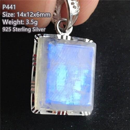 Natural Moonstone Pendant Sterling Silver For Women Men Gift Crystal Blue Light Stone 29x21x5mm Beads Gemstone Jewelry AAAAA