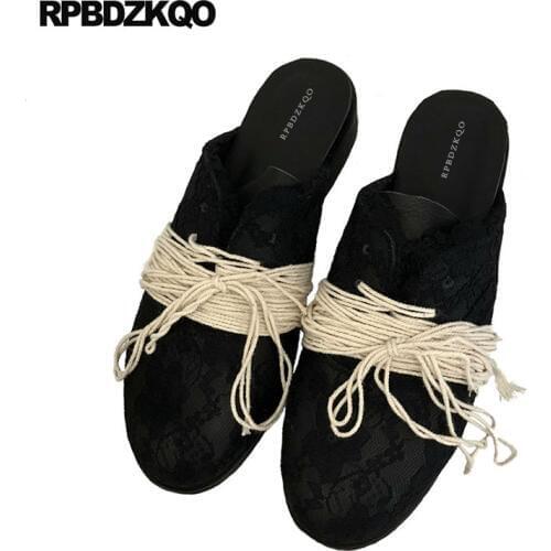 Summer 2018 Luxury Sandals Women Shoes Slides Fashion Most Popular Products Mules Slippers Chunky Lace Chinese Designer Black