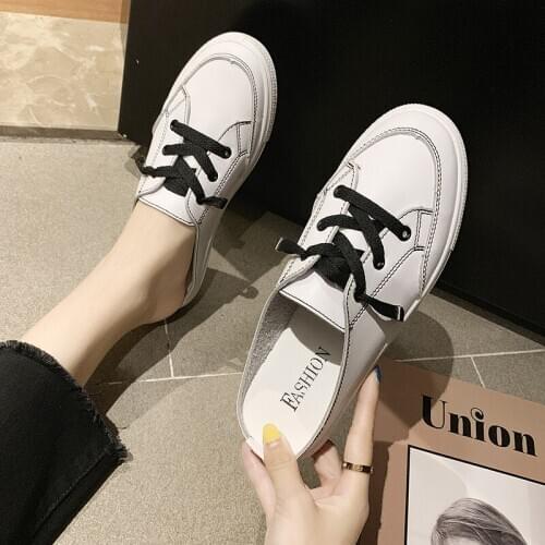 Spring 2020 Wild Fashion Solid Color Flat Heel Shallow Mouth Comfortable Casual Ladies Round Toe Flat Shoes Lace-Up Shoe W28-09