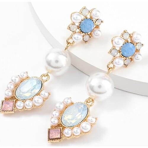 ZHINI New Fashion Ladies Imitation Pearl Drop Long Earrings for Women Simple Ethnic Acrylic Statement Earring Jewelry Gift