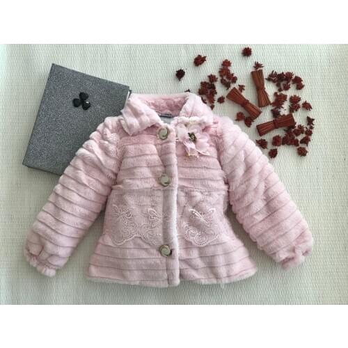 Baby Girl Winter Clothes New Cute Fleece Fur Coat With Lace Outerwear Children Jacket Kids Clothes Pink Christmas Gift Idea Noel