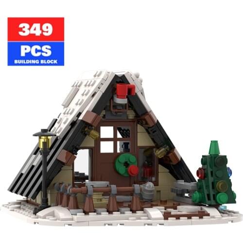 MOC Winter Christmas Series Winter Cottage Forest Cabin Christmas Chalet Assembled Building Block Model Childrens Toy Gift