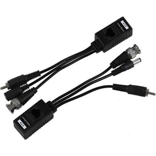 1 Pair 3 in 1 Plug BNC Male to RJ45 Audio Video Power Balun Transceiver for CCTV Camera