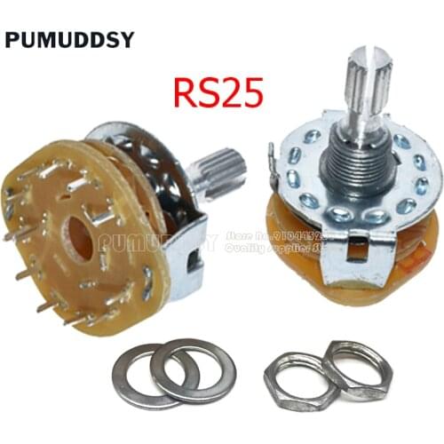 2PCS RS25 Band Switch 2P4T 2P5T 2P6T 3P3T 3P4T Mount Rotary Switch Selector Band Pole Position Knob Switch Band Switches