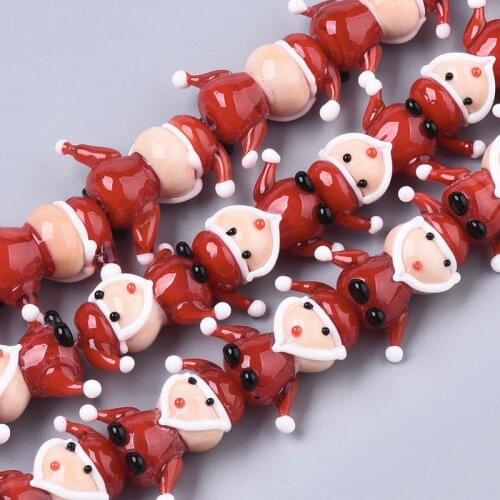 25pcs/Strand Cute Santa Claus Handmade Lampwork Beads Small Bead for Christmas Jewelry DIY Making Findings Accessory19.5x20x11mm