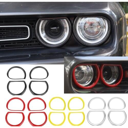 4PCS ABS Exterior Front Headlight Lamp Decorative Cover Trim Fit for Dodge Challenger 2015+ Car Accessories