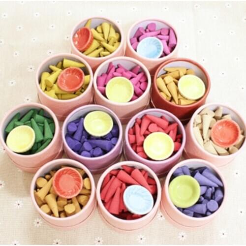 40Pcs 1 box Pagoda Incense Natural Incense Sticks Rose Tulip Scent Tower Sandalwood Spice +Tray Household Perfume Suits