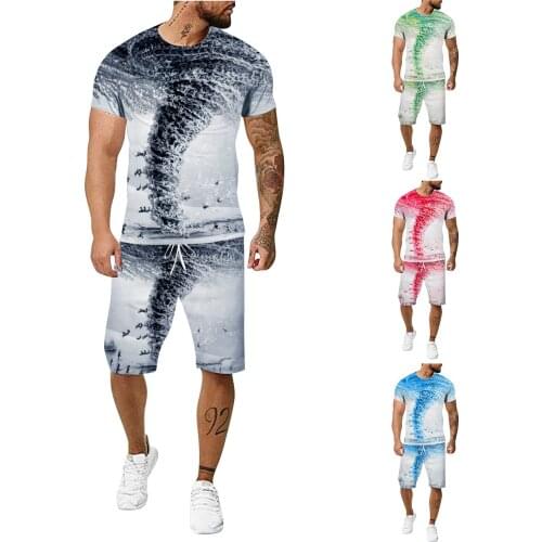 57# 2021 Summer Men Suit T-Shirt Beach Shorts Two-Piece Sets 3D Print Mens Clothing Suit Large Size Outdoor Fitness Running Sets