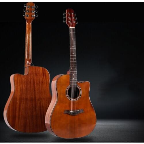 Acoustic Guitar 41 Inches Folk Guitar Spruce Veneer Fully Enclosed Knob Brass Strings Suitable for Beg