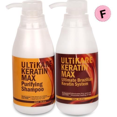 Free Shipping 300ml FREE FORMALDEHYDE Brazilian Keratin Treatment+300ml Purifying Shampoo Before Treatment for Damage Hair