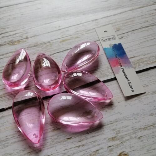 Camal 10pcs 38mm Pink Crystal Smooth Teardrop Prisms Pendants Lamp Chandelier Parts Hanging Ornament Wedding Home Decoration