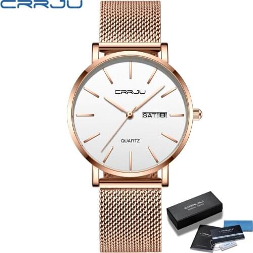 Women Casual Watch CRRJU Fashion Japan Quartz Movement Waterproof Womans Wristwatch Ladies Dress Mesh watch relogio feminino