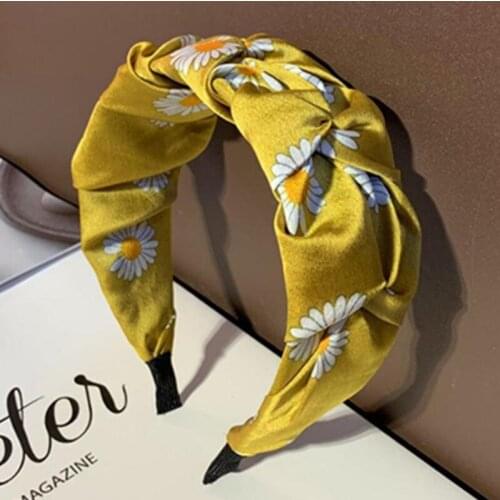 Ladies Daisy Flower Head Bands Simple Style Women Hair Accessories Flowers Print Headband Outdoor Headdress Pleated Hairband