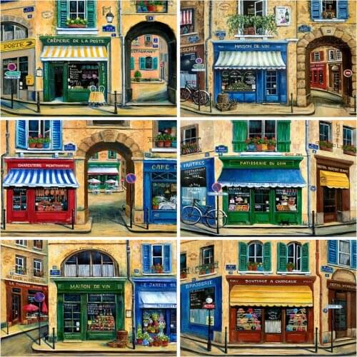 Evershine 5D DIY Diamond Painting Street Full Square Diamond Embroidery Store Landscape Rhinestone Art Christmas Home Decoration