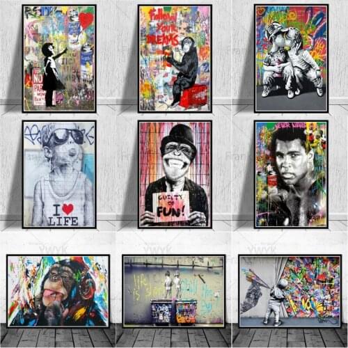 Graffiti Art Banksy Figures Canvas Art Posters and Print Street Art Animals Canvas Paintings on The Wall Home Decor Pictures