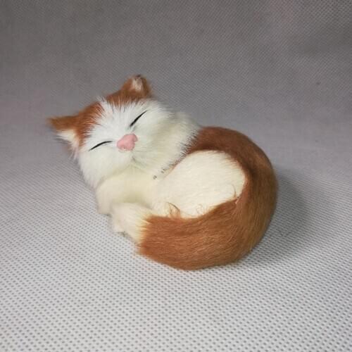 Mini 10x7cm real life toy white-yellow sleeping cat hard model craft home decoration gift h1373