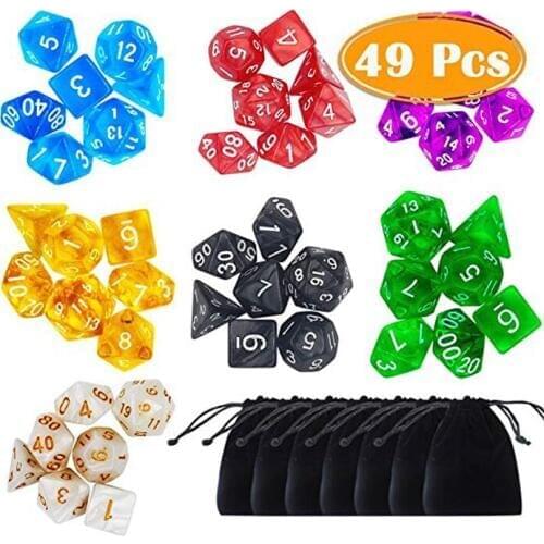 7 x 7 (49 Pieces) Polyhedral Dice with Pouches for Dungeons and Dragons DND RPG MTG D20 D12 D10 D8 D4