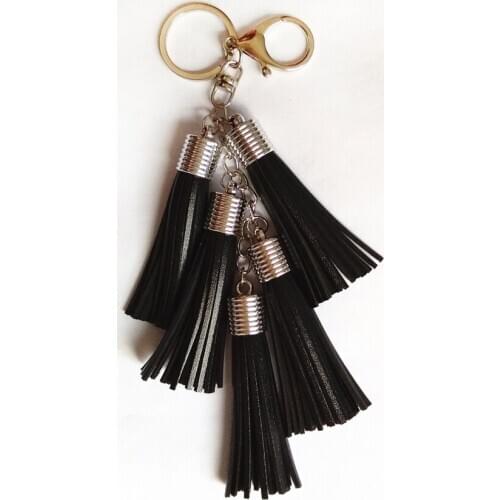 Fashion 5 Leather Tassel Key Chain Long PU Leather Key Ring Cute Silver Pendant Bag Charming Car Key Holder Personality Gifts