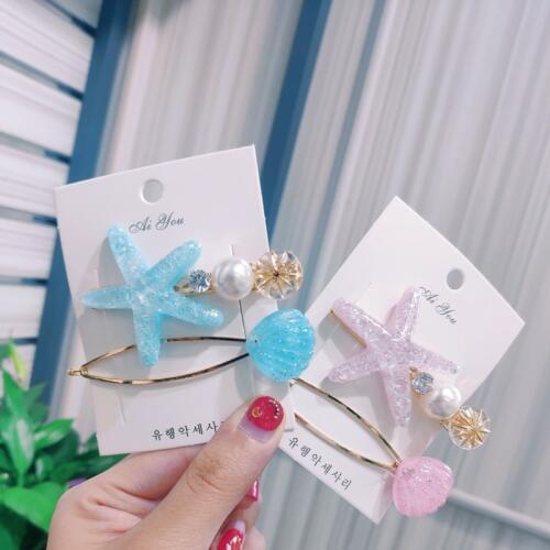 2019 INS Sea Starfish Acrylic Hair Clips For Women Girls Shell Pearl Metal Hairpins Sweet Beach Headwear Hair Accessories