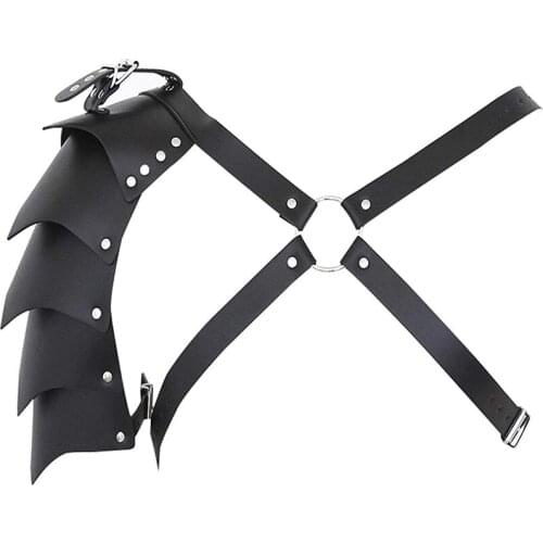 2020 New Mens Knights Leather Body Chest Harness with Shoulder Armors Buckles Adjustable Steampunk for Cosplay Party Costume