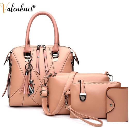 4pcs Woman Bag Set Fashion Female Purse and Handbag 5 color Four-Piece Leather Shoulder Bags Tote Messenger Bag Coin Purse Flap