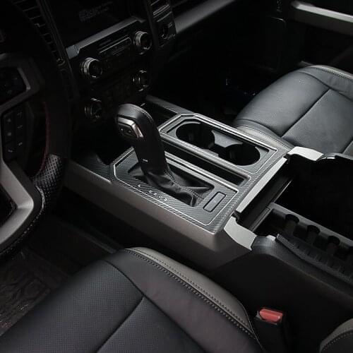 MOPAI Carbon Fiber Sticker Car Interior Gear Panel Cover Cup Holder Panel Black Sticker For Ford F150 2015 up