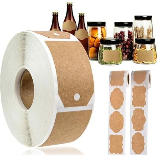 300Pcs Retro Blank Kraft Paper Sealing Sticker DIY Kitchen Classification Baking Packaging Self-adhesive Paper Label Gift Tag