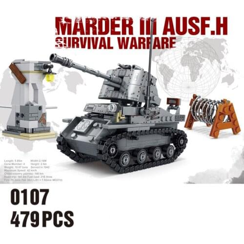 WW2 Germany Marder 3/75 AUSF.H Tank Destroyer batisbricks build block world war army figures model toys collection weapon brick