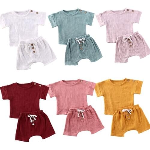 0-24M Infant Baby Girl Boy Clothes Summer Short Sleeve T-shirt+Shorts 2pcs Baby Casual Botton Clothes Outfits Cotton