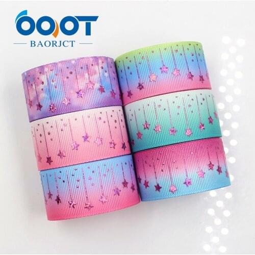 OOOT BAORJCT G-18609-407 25 mm 10 yards Colored pentagonal stars Printed grosgrain ribbon DIY headdress wedding gift wrap