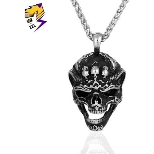 Ancient Head Skull Necklace Stainless Steel Gothic Biker Pendant & Chain for Men/Women Necklaces SkeletonHalloween Jewelry