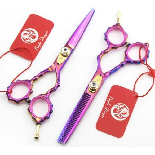 571# 5.5'' Brand Purple Dragon TOP GRADE Hairdressing Scissors 440C Bamboo Joint Cutting Scissors Thinning Shears Hair Scissors