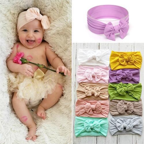 1pc Newborn Girls Bows Nylon Headbands Soft Wide Nylon Knot Bow Headband Kids Children Sweet Turban Head Wraps Hair Accessories