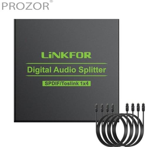 PROZOR 4 Port SPDIF Toslink Optical Splitter Digital Audio Splitter 1 In 4 Out with 4pcs Optical Cable for PS3 TV DAC Converter