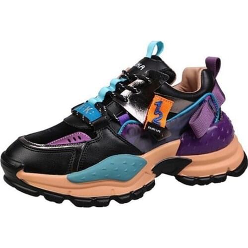 RASMEUP 2021 New Patchwork Leather Chunky Sneakers Women Thick Sole Fashion Casual Sport Shoes Ladies Feminino Casual Female