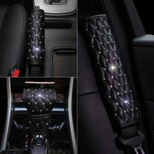 Luxury Diamond Auto Seat Belt Cover Leather Handbrake Gear Shifter Cover Car Seat Belt Diamond Shoulder Pad Car Styling Suit PU