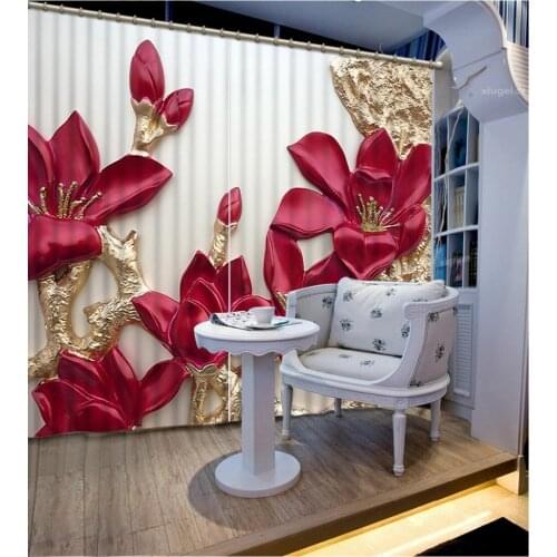 Flower curtains 3D Curtain Luxury Blackout Window Curtain Living Room relief curtains