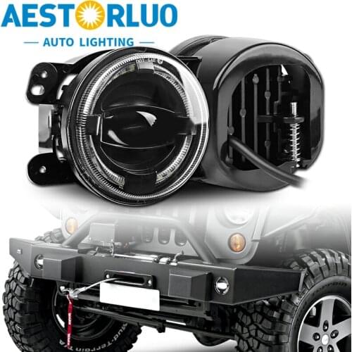 AESTORLUO 2pcs Factory Supply 4" Inch Round LED Fog Light Halo DRL For Jeep Wrangler Front Bumper Light Driving Offroad