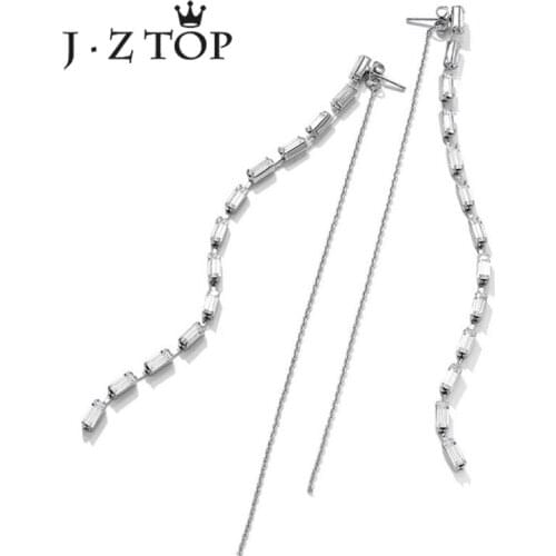 JZTOP Fashion Crystal Long Stud Earrings Woman Fine Rhinestone Tassel Earrings Female Jewelry Boucle D'oreille