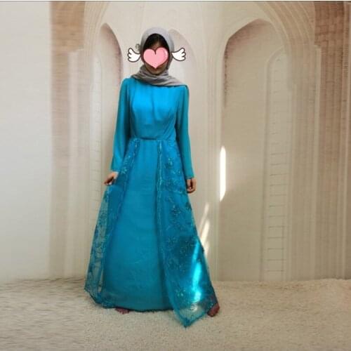 Muslim Embroidery Plus Size Chiffon Sequin Flower Ladies Long-sleeved Dubai Womens Long Worship Robe Without Headscarf