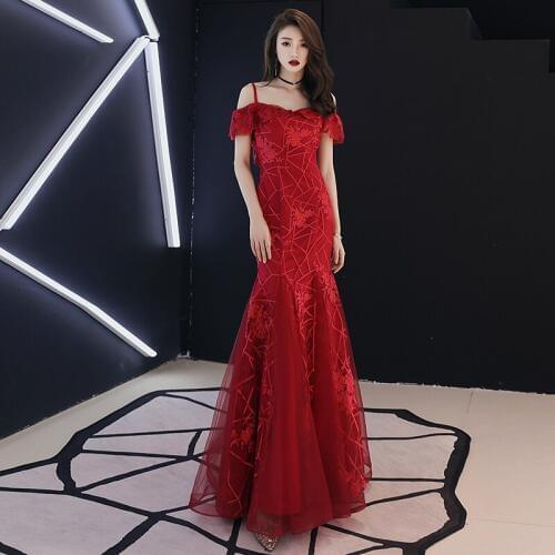 Mermaid Evening Dress Spring New Fashion 2019 Sleeveless Spaghetti Strap Appliques Prom Party Dress Sexy Backless Ruffles Neck