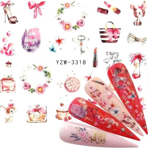 WUF 2020 1 PC Girl Gilf Nail Art Lipstick Heels Water Design Tattoos Nail Sticker Decals for Beauty Manicure Tools