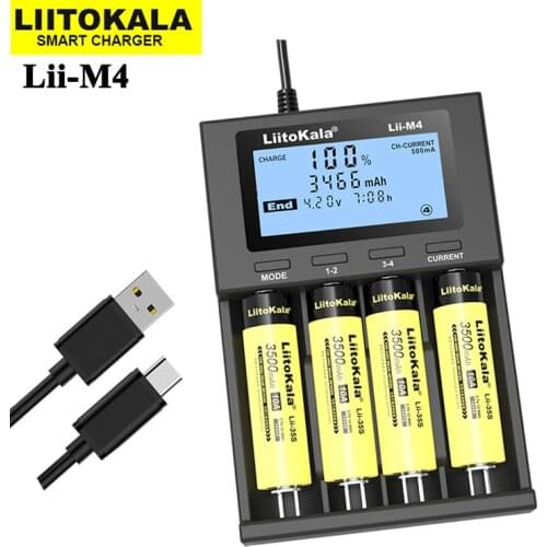 2021 LiitoKala Lii-M4 18650 LCD Display Universal Smart Charger Test capacity for 3.7V 1.2V 26650 18650 21700 18500 AA AAA 4slot